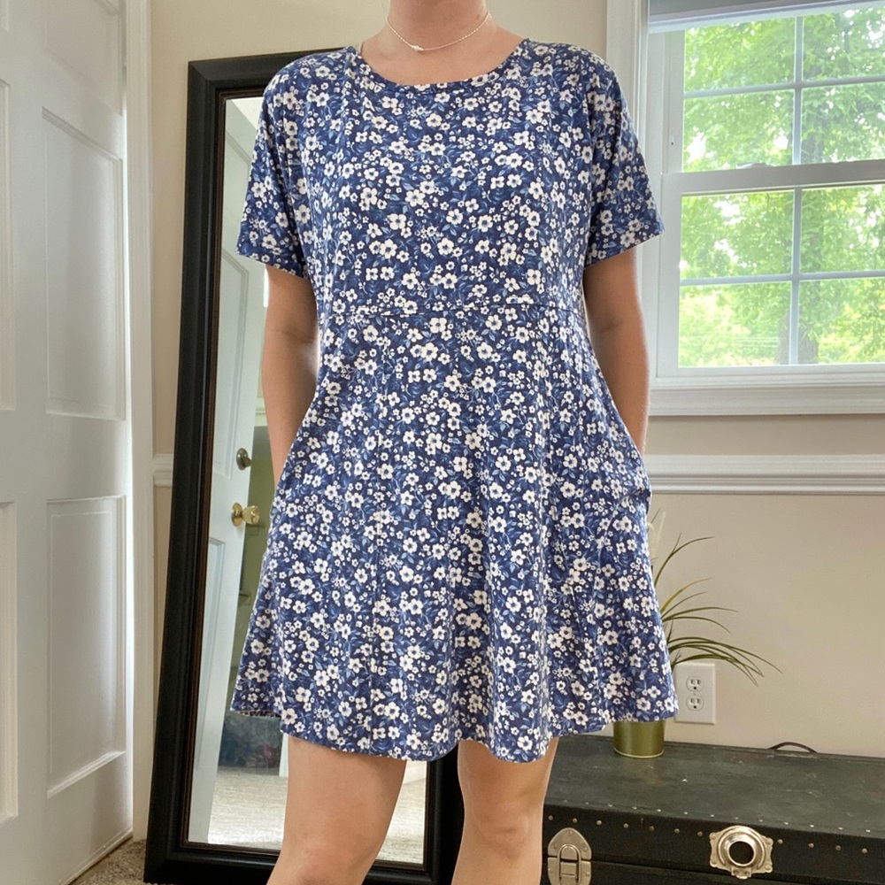 Vintage Blue Floral Mini Dress